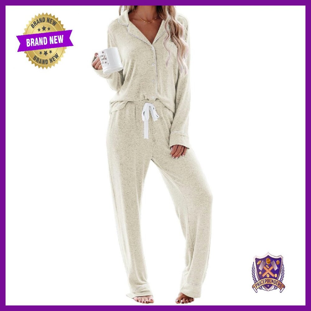 Long Sleeve Button Down Pajama Set Modal Jersey Soft Lounge Sleepwear